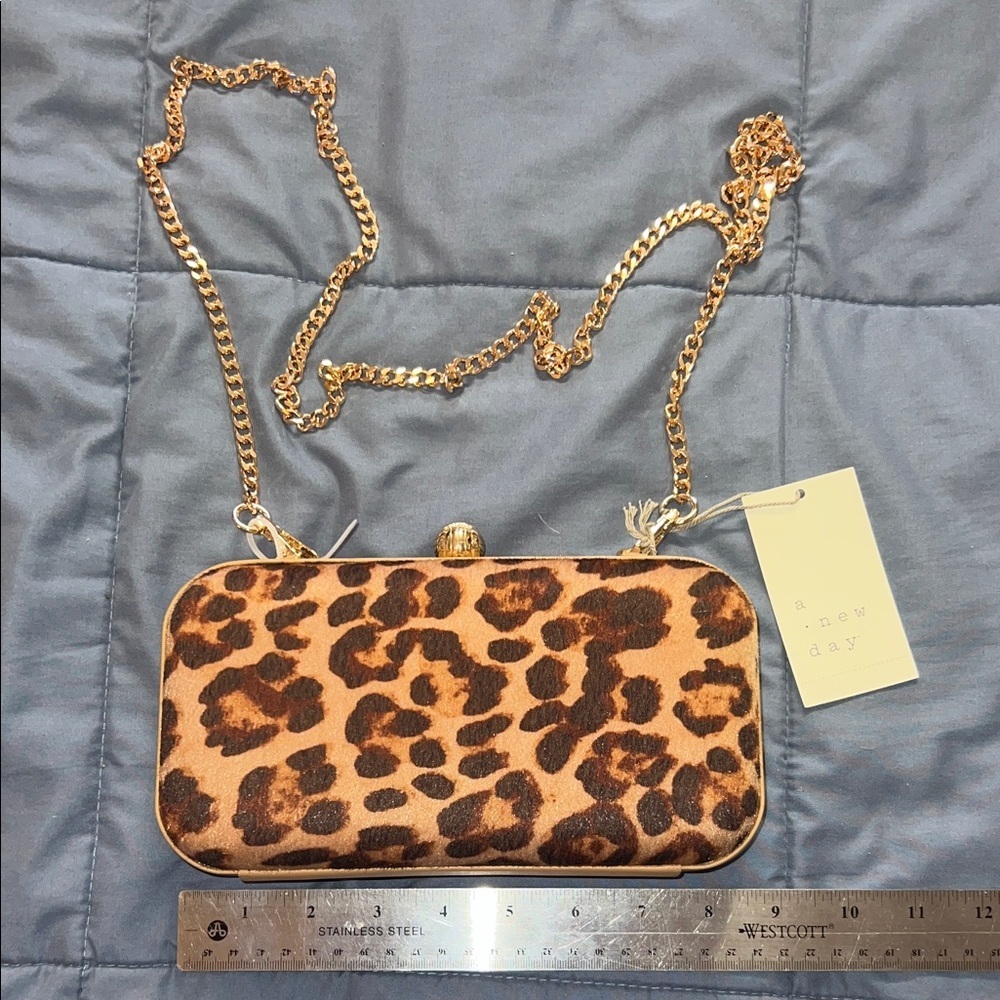 A New Day Animal Print Clutch with Gold Chain